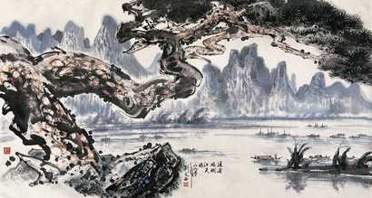 刘文西 1990年 迢迢绿树江天晓 镜心